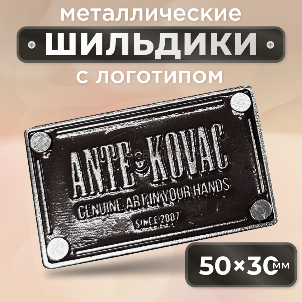 Шильдик прямоугольный 50 х 30мм черный с серебром (любой логотип)