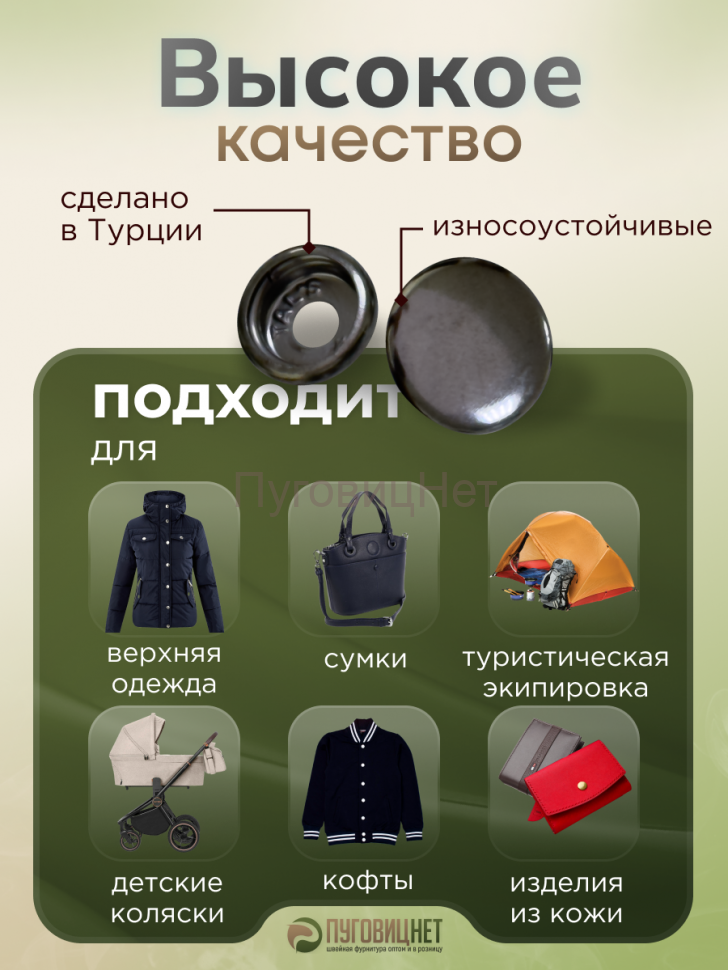 Кнопки для одежды Омега 15мм стальные, черный никель 720шт