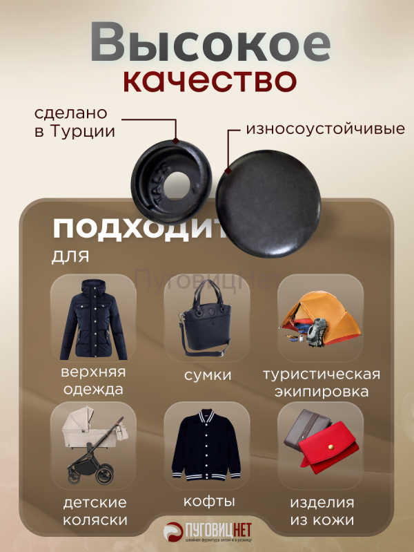 Кнопки для одежды Омега 15мм стальные, черный оксид 720шт